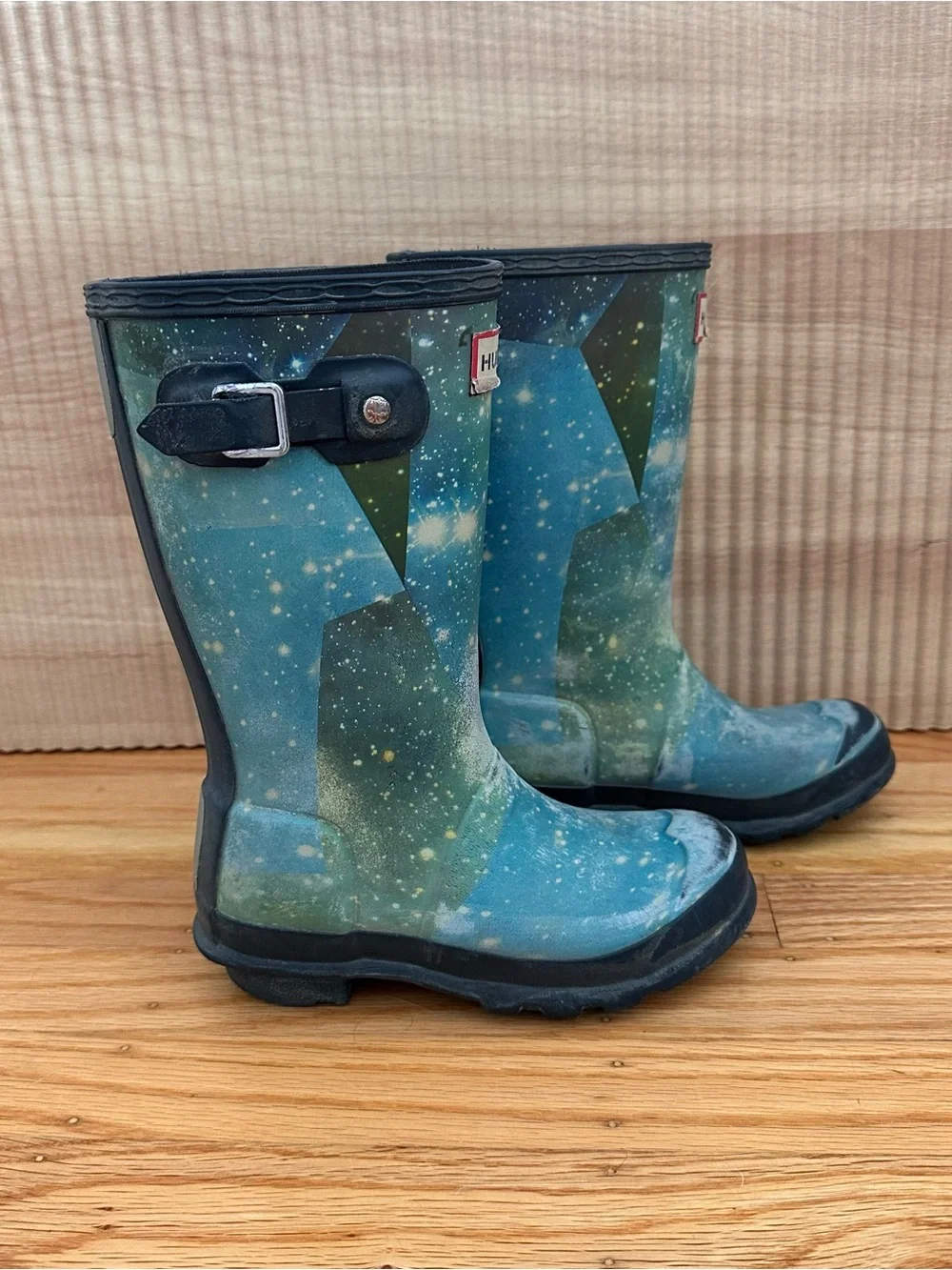 Toddler Hunter Blue Green Galaxy Rain Boots Size 12